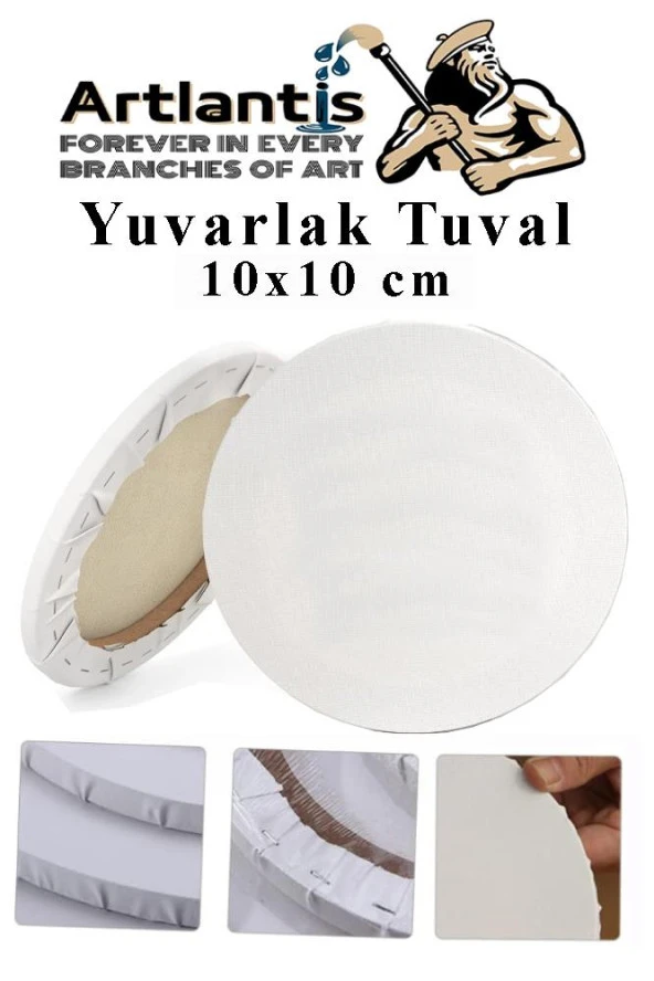 Yuvarlak Tuval 10x10 cm 1 Adet Arkadan Zımbalı Astarlı Resim Tuvali Akrilik Boya Yağlı Boya Daire Tuval ürün görseli 1