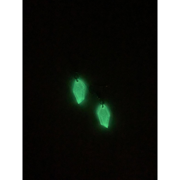 Şeffaf Renk Gece Yeşil Neon Olan Kristal Şekilli Gümüş Aksesuarlı Küpe Epoksi El Yapımı Hediyelik ürün görseli 1