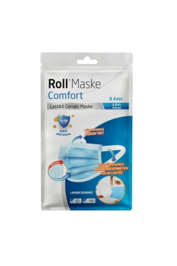 Roll Comfort 3 Katlı Meltblown Cerrahi Maske Telli 5'li Paket ürün görseli 1