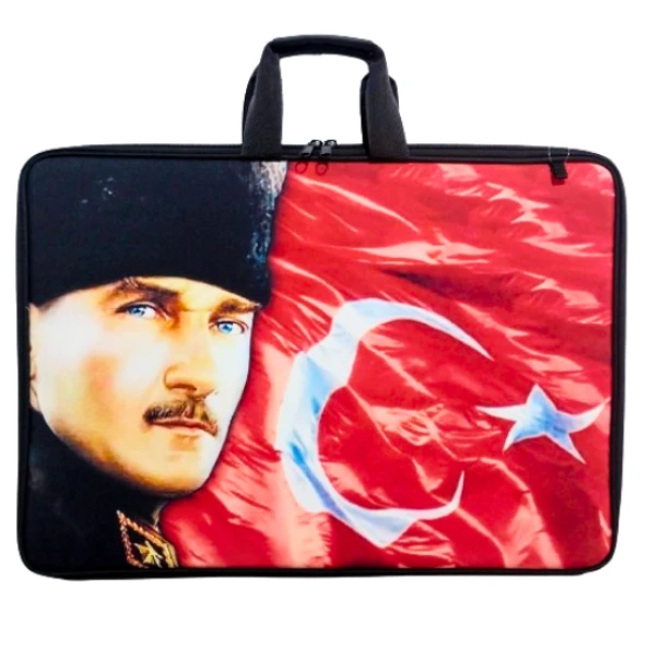 askılı, fermuarlı 35x50 resim çantası su geçirmez ketenli kumaş 35x50 proje çantası ata desen ürün görseli 1