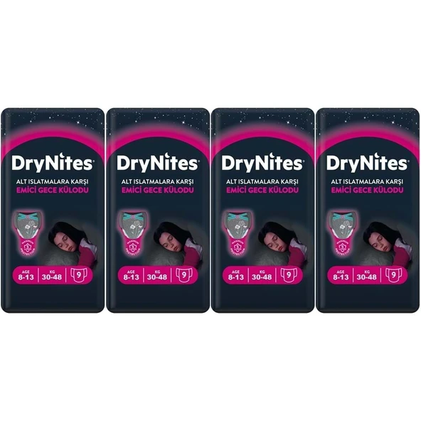 Drynites Emici Gece Külodu/Külot Bez Kız 8-13 Yaş 30-48KG Large 36 Adet 4PK*9 Alt Islatmalara Karşı ürün görseli 1