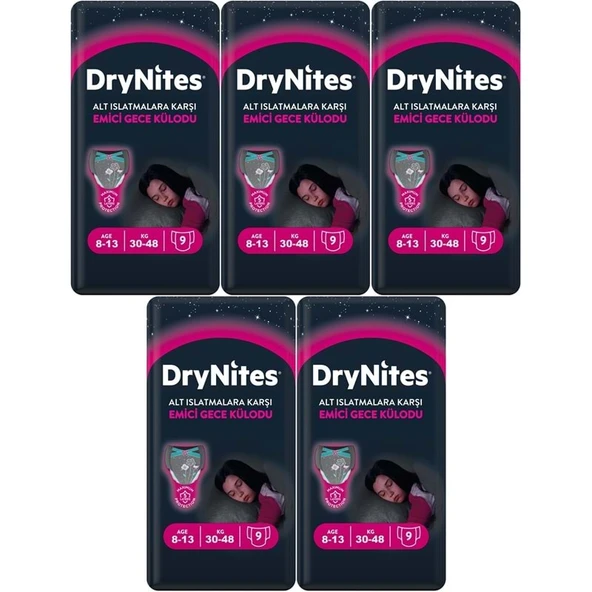 Drynites Emici Gece Külodu/Külot Bez Kız 8-13 Yaş 30-48KG Large 45 Adet 5PK*9 Alt Islatmalara Karşı ürün görseli 1