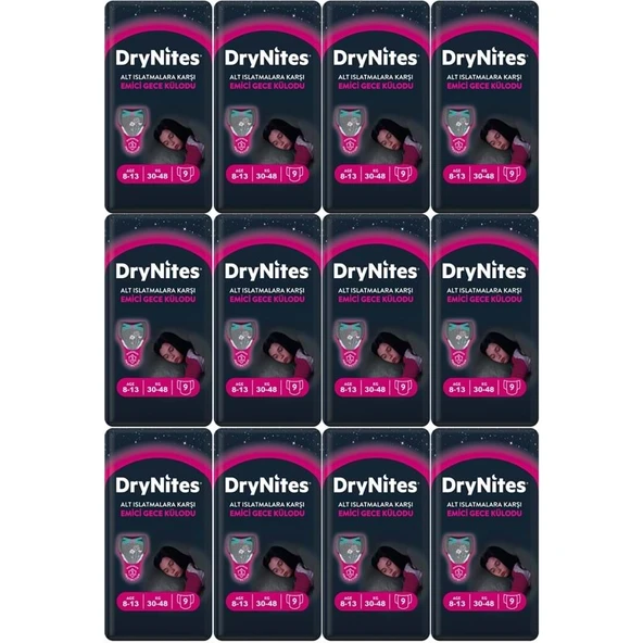 Drynites Emici Gece Külodu/Külot Bez Kız 8-13 Yaş 30-48KG Large 108 Adet 12PK*9 AltIslatmalara Karşı ürün görseli 1