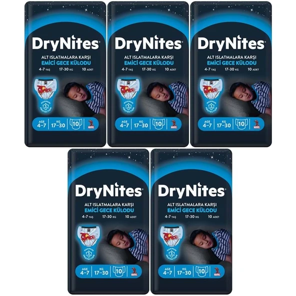 Drynites Emici Gece Külodu/Külot Bez Erkek 4-7 Yaş 17-30KG Small 50Adet 5PK*10 Alt Islatmalara Karşı ürün görseli 1