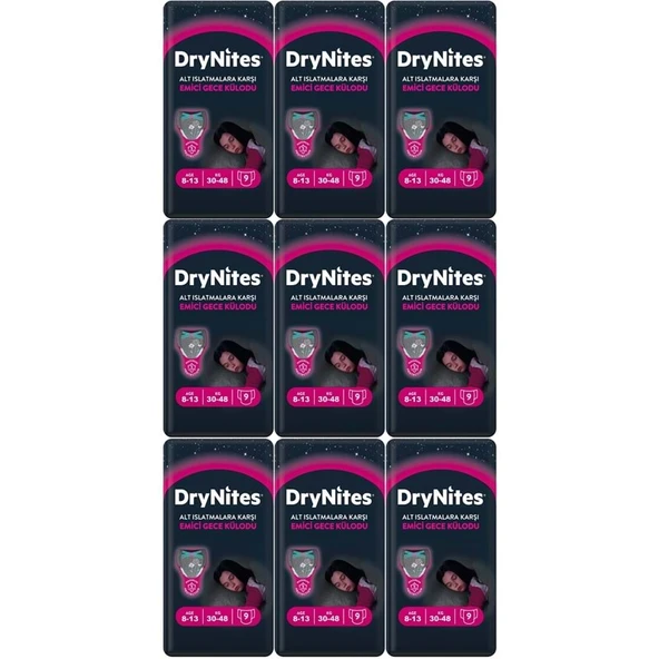 Drynites Emici Gece Külodu/Külot Bez Kız 8-13 Yaş 30-48KG Large 81 Adet 9PK*9 Alt Islatmalara Karşı ürün görseli 1