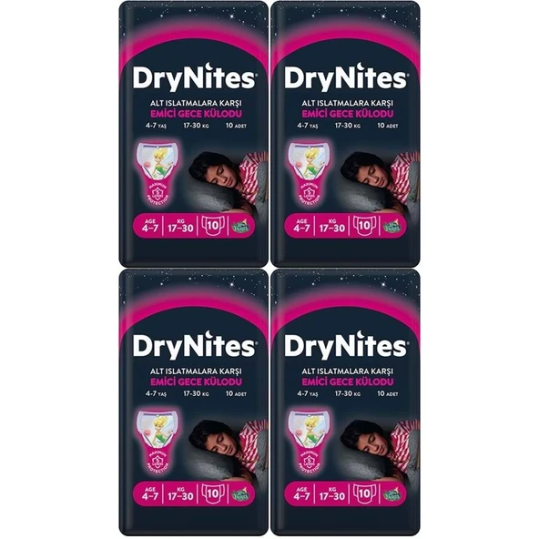 Drynites Emici Gece Külodu/Külot Bez Kız 4-7 Yaş 17-30 KG Large 40 Adet 4PK*10 Alt Islatmalara Karşı ürün görseli 1