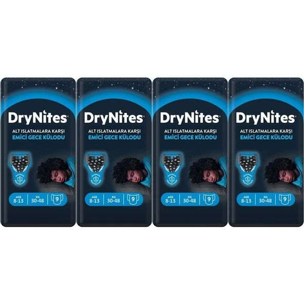 Drynites Emici Gece Külodu/Külot Bez Erkek 8-13Yaş 30-48KG Large 36 Adet 4PK*9 Alt Islatmalara Karşı ürün görseli 1