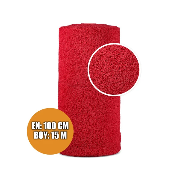 KARMAŞIK PASPAS 1x15 Metre KIRMIZI PVC KIVIRCIK HALI İÇ DIŞ MEKAN YOLLUK KAYDIRMAZ ISLAK ZEMİN PASPASI ürün görseli 1