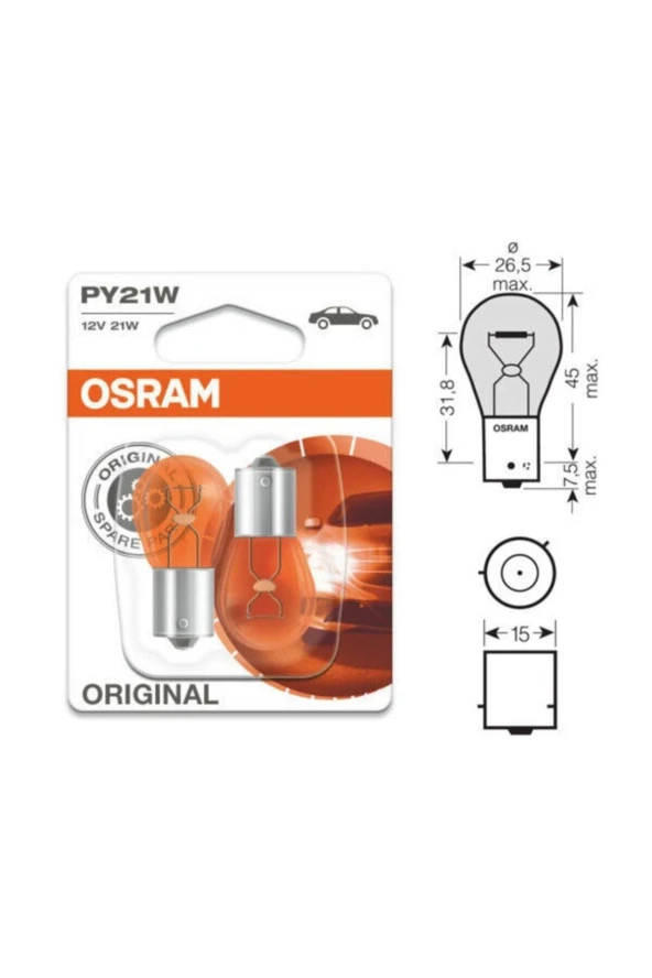 7507 Py21w 12v 21w 93 Sinyal Sarı Amber 2'li Set ürün görseli 1