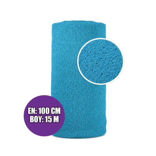 KARMAŞIK PASPAS 1x15 Metre TURKUAZ PVC KIVIRCI HALI İÇ DIŞ MEKAN YOLLUK KAYDIRMAZ ISLAK ZEMİN PASPASI ürün görseli 1
