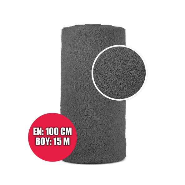KARMAŞIK PASPAS 1x15 Metre GRİ PVC KIVIRCI HALI İÇ DIŞ MEKAN YOLLUK KAYDIRMAZ ISLAK ZEMİN PASPASI ürün görseli 1