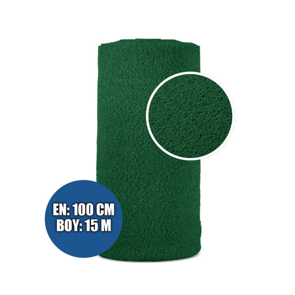 KARMAŞIK PASPAS 1x15 Metre YEŞİL PVC KIVIRCI HALI İÇ DIŞ MEKAN YOLLUK KAYDIRMAZ ISLAK ZEMİN PASPASI ürün görseli 1