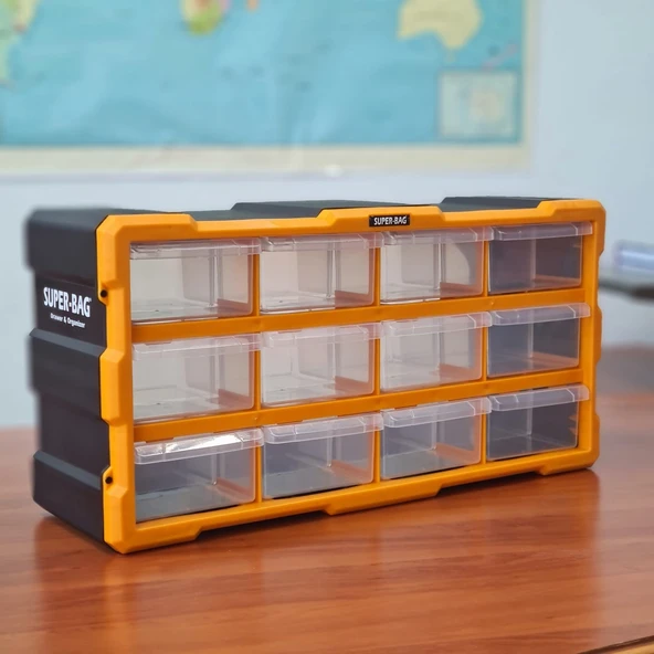 Büyük 12'li Çekmeceli Monoblok Çekmeceli Kutu Organizer Mono Blok Vida Hobi Takım Çantası ürün görseli 1