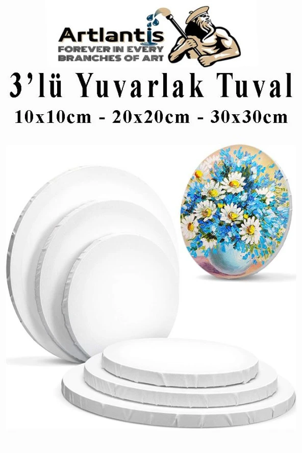 Yuvarlak Tuval 10x10 20x20 30x30 3 Adet Arkadan Zımbalı Astarlı Resim Tuvali Daire Tuval Akrilik Boya Yağlı Boya ürün görseli 1