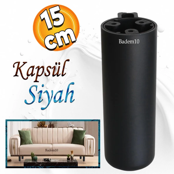 Kapsül Ayak Mobilya Yükseltici Sehpa Kanepe TV Ünitesi Koltuk Ayağı Baza Ayakları Mat Siyah 15 cm ürün görseli 1