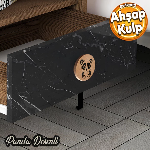 Ahşap Düğme Panda Desenli Kulp Tek Vidalı Çekmece Mutfak Mobilya Dolabı Dolap Kulpu Kulbu Kulpları ürün görseli 1