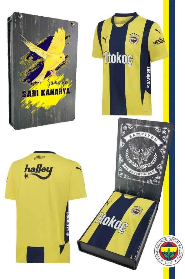 Fenerbahçe Orijinal Unisex 24-25 Yeni Sezon Çubuklu Çocuk Forma Kanarya Baskılı Hediyelik Kutulu ürün görseli 1