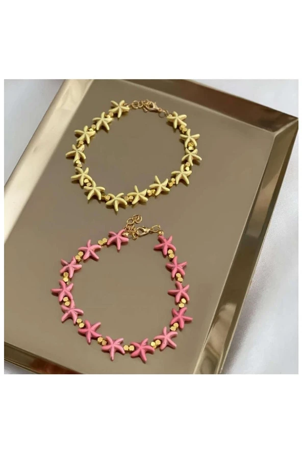 Pembe & Ekru Renk İkili Kadın Bileklik & halhal ürün görseli 1