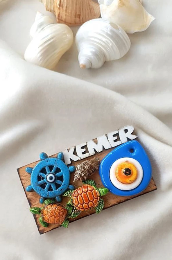 Kemer Yazılı Nazar Çapa Kaplumbağa Deniz Kabuğu Ahşap Mıknatıslı Magnet Buzdolabı Süsü ürün görseli 1
