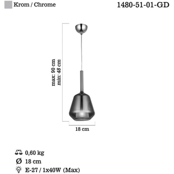 Lucea Onda Tekli Krom GD Avize 1XE27 - Resim 5