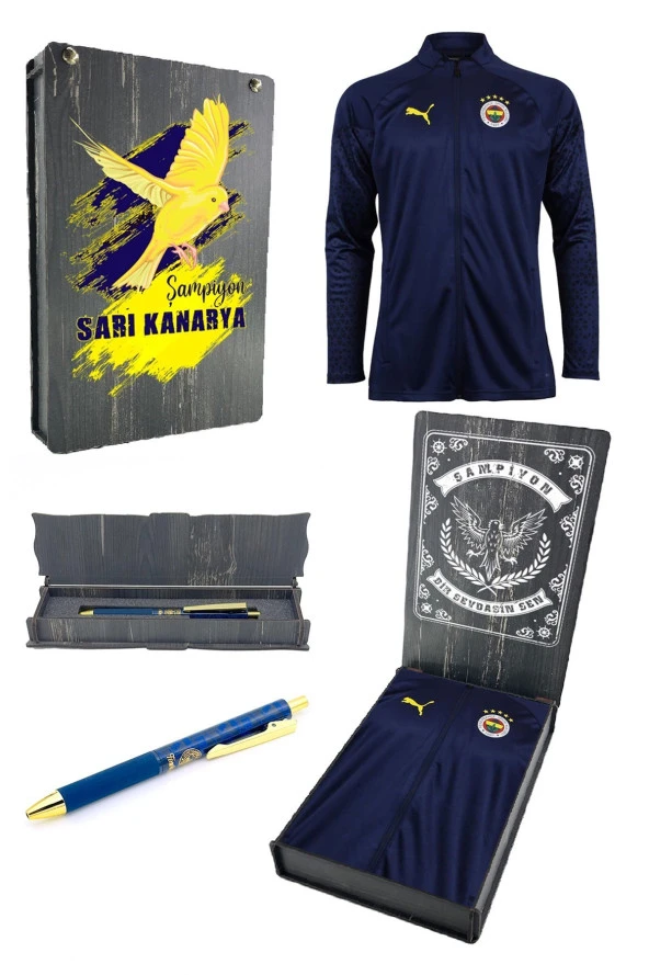 Fenerbahçe Orijinal 23/24 A Takım Hoca Tam Fermuar Lacivert Çocuk Sweat + Kalem Set Ahşap Kutulu ürün görseli 1
