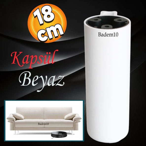 Kapsül Ayak Mobilya Yükseltici Kanepe Tv Ünitesi Koltuk Ayağı Konsol Ayakları Mat Beyaz 18 Cm ürün görseli 1