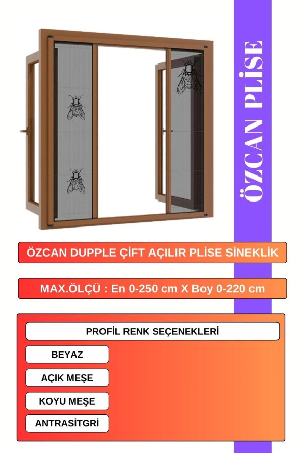 Pileli Plise Sineklik Sürgülü Çift Kanatlı Double Sineklik En 0-250 Cm X Boy 0-220 Cm ürün görseli 1
