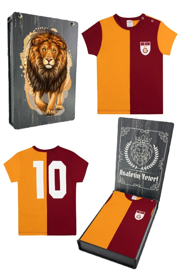 Galatasaray Orijinal Lisanslı Metin Oktay Sarı Kırmızı Unisex Bebek T-shirt Hediyelik Ahşap Kutulu ürün görseli 1
