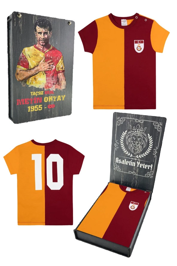 Galatasaray Orijinal Lisanslı Metin Oktay Sarı Kırmızı Unisex Bebek T-shirt Hediyelik Ahşap Kutulu ürün görseli 1