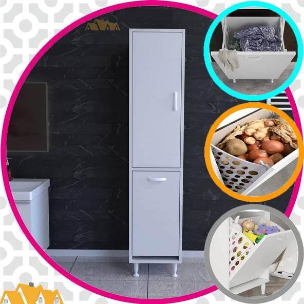 MODİLAYN ECRİN 40x138 cm Çamaşır Ve Erzak Bölmeli Çok Amaçlı Dolap ürün görseli 1