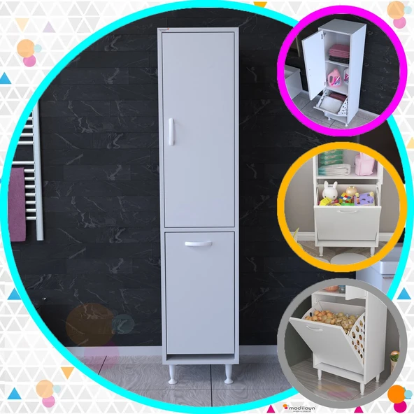 MODİLAYN ASEL 35 x 138 cm Çamaşır Ve Erzak Bölmeli Çok Amaçlı Dolap ürün görseli 1