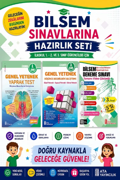 Ata 3.Sınıf Bilsem Sınavlarına Hazırlık Kitabı+5 li Deneme Sınavı ürün görseli 1
