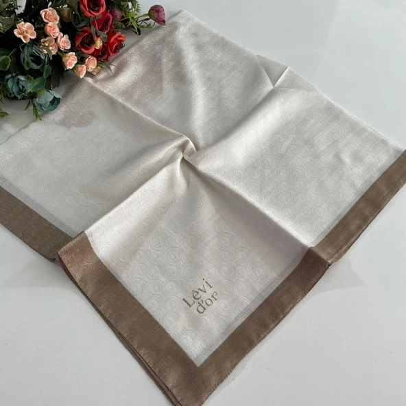 Levidor Premium Monogram Eşarp Krem-Moka GX0208 ürün görseli 1
