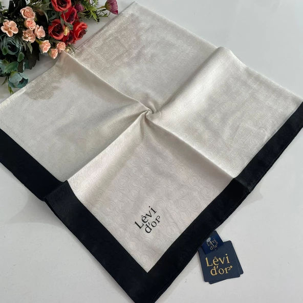 Levidor Premium Monogram Eşarp Krem-Siyah GX0224 ürün görseli 1