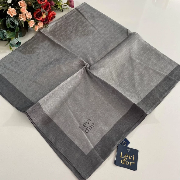Levidor Premium Monogram Eşarp Gri-Antrasit GX0220 ürün görseli 1