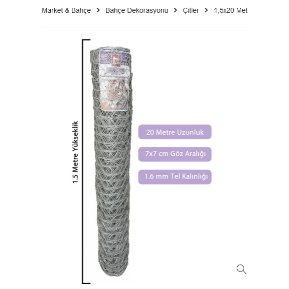 Hataş Teknik 150cmx20 Metre Bahçe Tel Örgü Bahçe Çiti Çevirme Teli 1.6 mm Kalınlığında ürün görseli 1