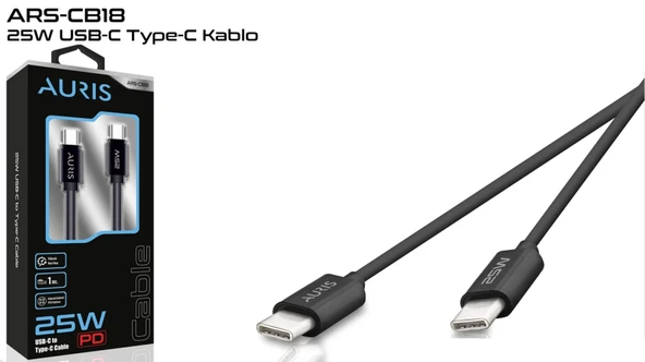 1m Data Ve Şarj Kablo Type-C To Type-C 1 Metre 25 W Auris ARS-CB18 ürün görseli 1