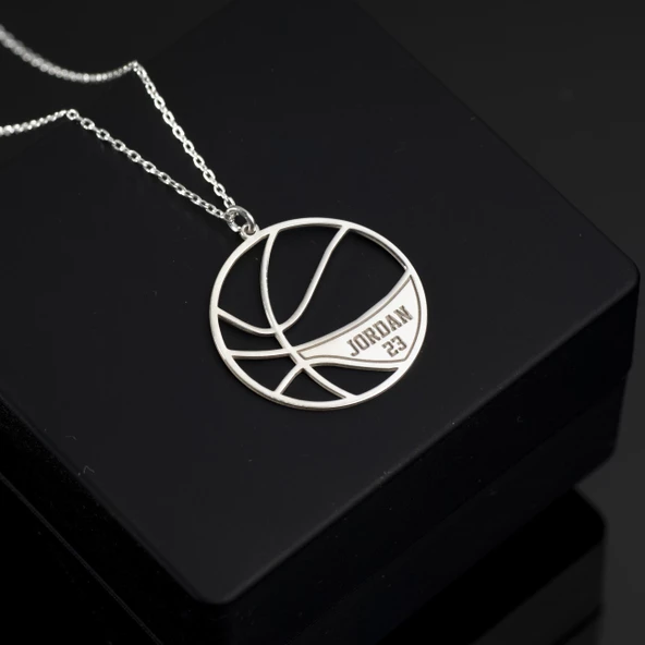 925 Ayar Gümüş Basket Topu İsim Kolye Özel Tasarım ürün görseli 1