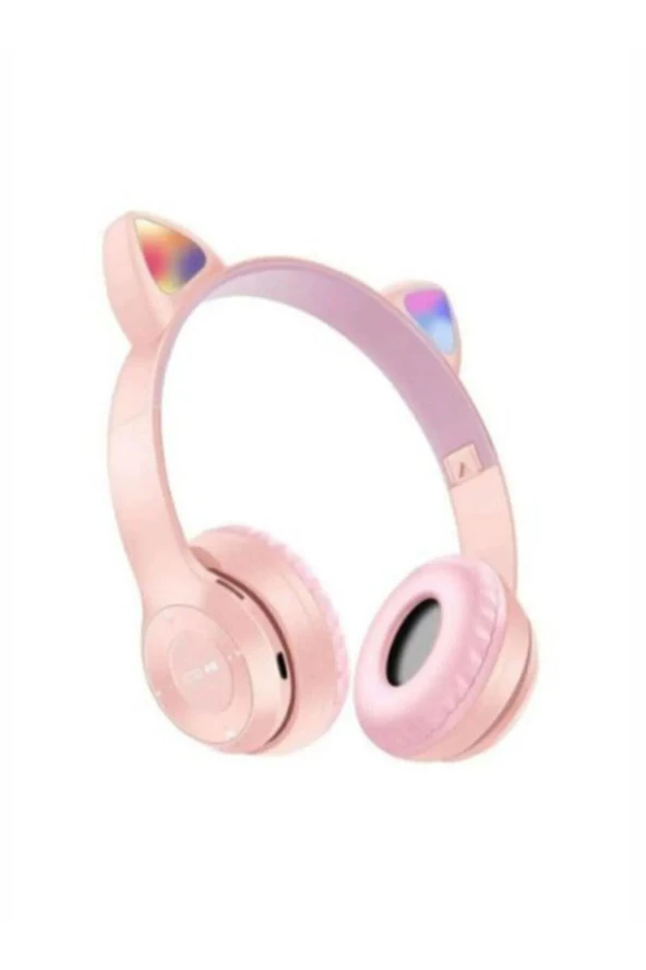 AbaTech A04 - A04E - SAMSUNG A04S SAMSUNG UYUMLU P47M PEMBE KEDİLİ BLUETOOTH KABLOSUZ KULAKLIK ürün görseli 1