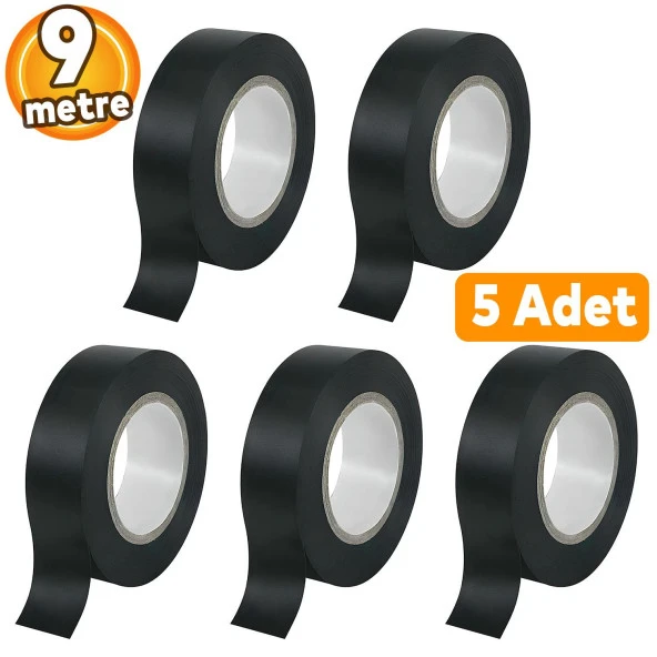 İzole Pvc Elektrikçi Elektirik Kablo Bandı Siyah Renk Bant Bandı Eni: 1.9 cm Uzunluk: 9 Metre 5 Adet ürün görseli 1