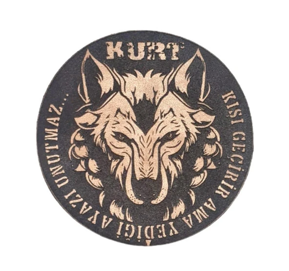 Kurt Kışı Geçirir Ama Yediği Ayazı Unutmaz -Yuvarlak  Deri Peç - Arma - Wolf Leather Patch ürün görseli 1