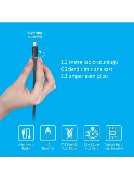 Psm22 Lıghtnıng Süper Hızlı Şarj Ve Data Kablosu ürün görseli 1