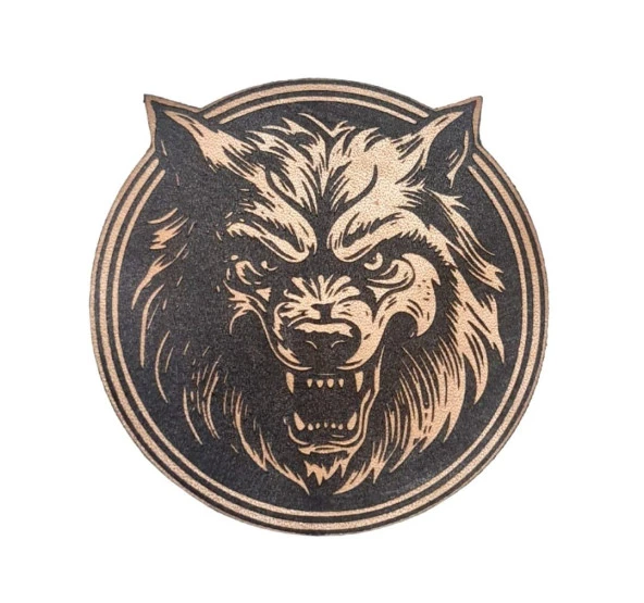 Vahşi Kurt -Yuvarlak  Deri Peç - Arma - Wolf Leather Patch ürün görseli 1