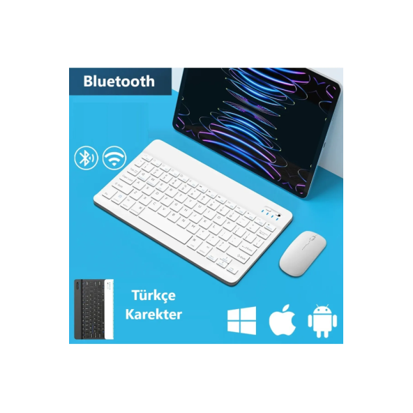 Ultra İnce Taşınabilir Kablosuz Bluetooth Klavye Mouse Seti - Resim 3