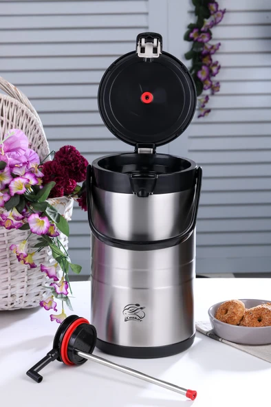 Cooker CKR2008 3.5 Lt Çift Katlı Paslanmaz Çelik Pompalı Termos - Resim 5