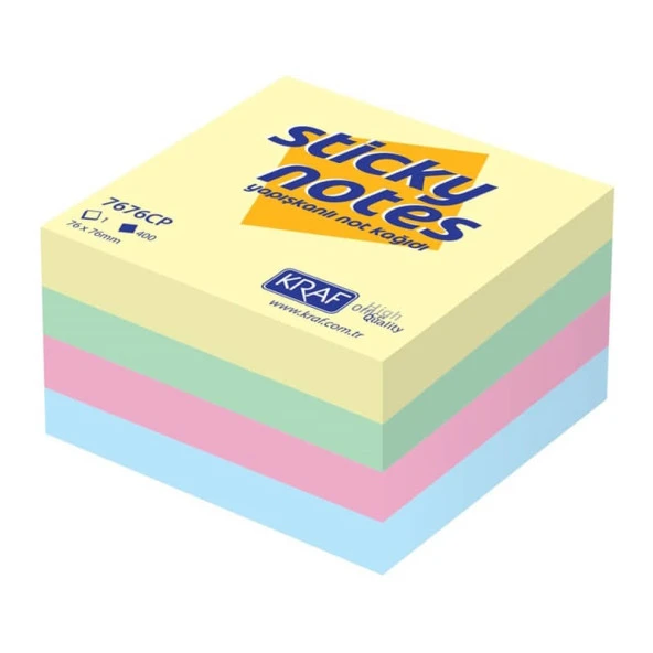 Kraf Yapışkanlı Not Kağıdı Küp 76x76 mm 400 yp Pastel Renkler 7676CP ürün görseli 1
