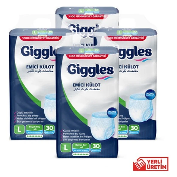 Giggles Yetişkin Emici Külot Bez  Büyük Boy (Large) 30'lu 4 Paket (120 Adet) Bel Boy 100-150 cm ürün görseli 1
