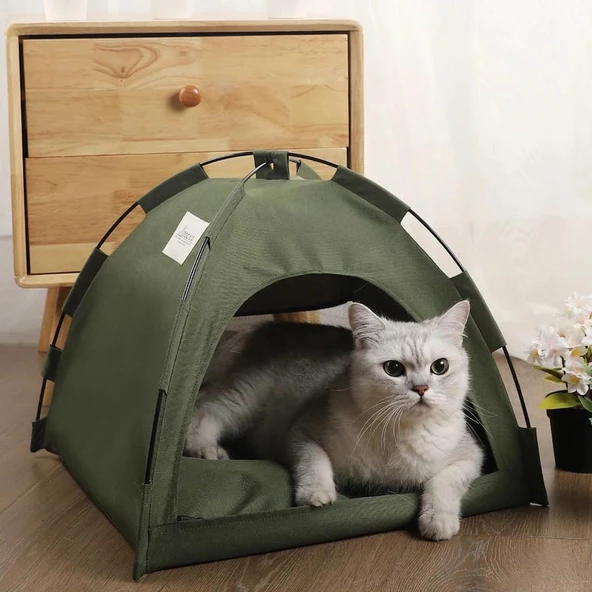 TİNEKE  Kedi Kamp Çadırı Kedi Evi Derin Uyku & Serin Yazlık Evi  Yumuşak Yatağı Çıkarılabilir Minder M Beden ürün görseli 1