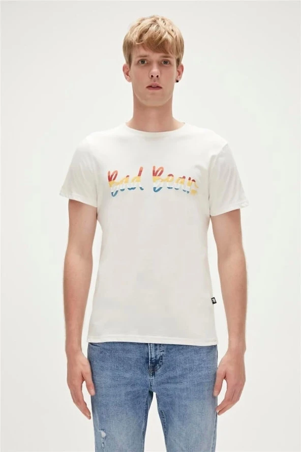 Bad Bear Manuscript T-Shirt Off-White Beyaz Baskılı Erkek Tişört ürün görseli 1