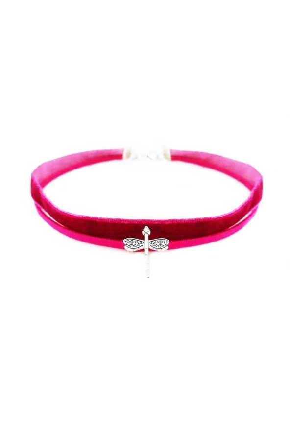 Fuşya Rengi Kadife Kadın Yusufcuk Choker Kolye ürün görseli 1